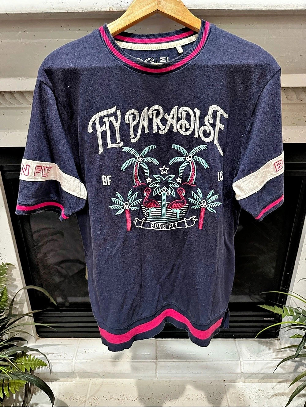Born Fly Paradise Graphic Tee Blue & Pink Medium
